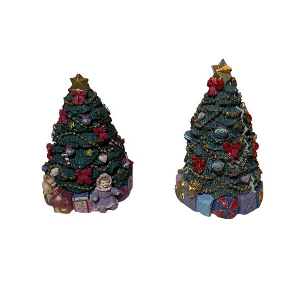 VTG 90’s Christmas Tree Resin Hinged Panoramas Scene Inside‎ Figurines- Set of 2 - Picture 1 of 8